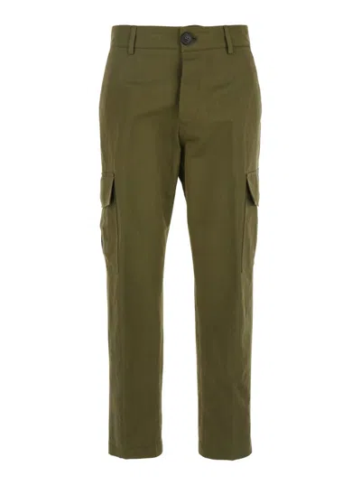 Pt Torino Green Pants With Cargo Pockets In Cotton And Linen Blend Woman