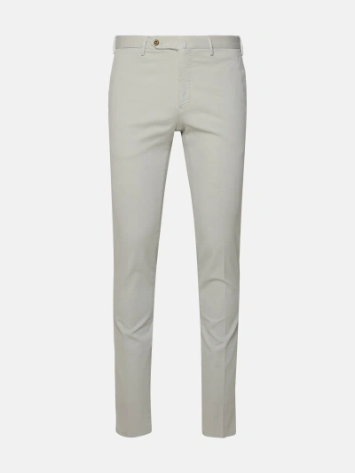 Pt Torino Grey Cotton Blend Trousers In White
