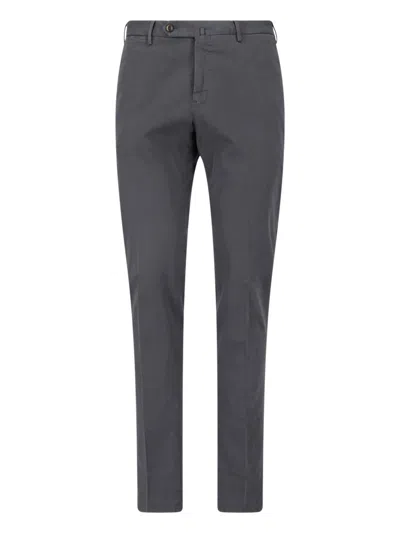 Pt Torino Grey Mid-rise Straight-leg Cotton Formal Pants In Gray