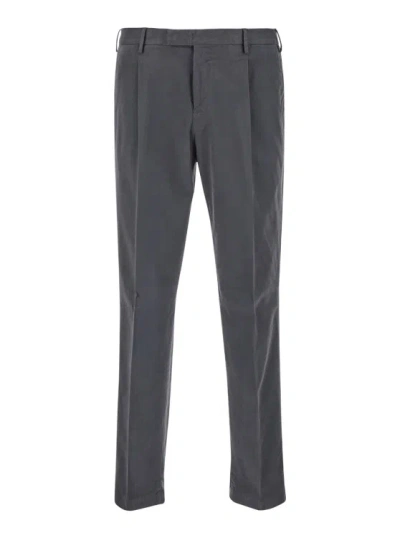 Pt Torino Grey Slim Trousers With Concealed Closure In Cotton