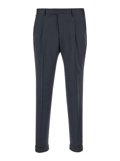 Pt Torino Grey Slim Pants With Concealed Closure In Fabric Man In Blue