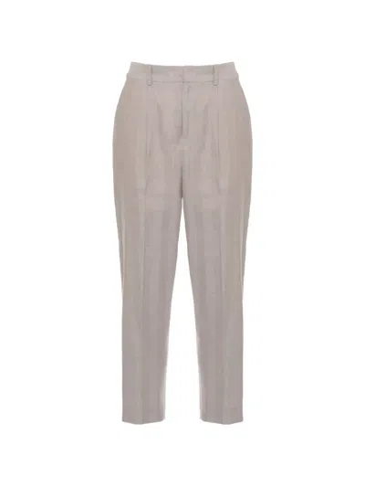Pt Torino Herringbone Pleated Trousers In Gray