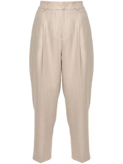 Pt Torino Herringbone Trousers In Neutrals