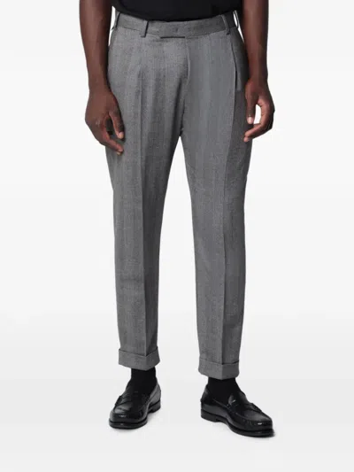 Pt Torino Tailored Slim-fit Trousers With Micro Herringbone Pattern In Gray