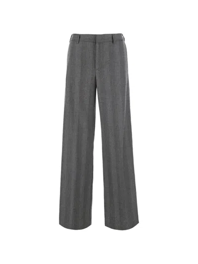 Pt Torino Herringbone-pattern Wide-leg Trousers In Gray