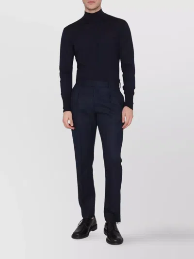 Pt Torino High Neck Ribbed Collar Turtleneck Shirt In Blue