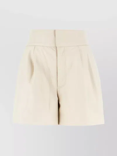 Pt Torino High Waist Pleated Synthetic Leather Shorts In Neutral