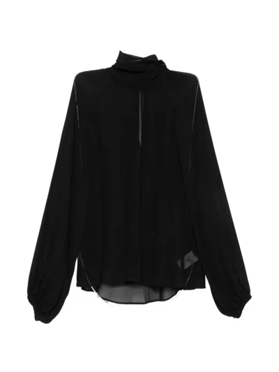 Pt Torino High-neck Sheer Blouse In Black