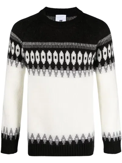 Pt Torino Intarsia-knit Ribbed-trim Jumper In Black