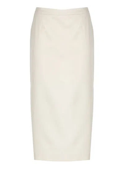 Pt Torino Ivory Cotton And Viscose Midi Skirt With Side Zip And Rear Vent In Multi