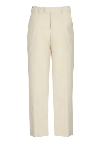 Pt Torino Ivory Hook Fastening Cotton Pants In Neutral