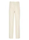 Pt Torino Ivory Linen And Cotton Palazzo Pants With Striped Pattern