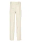 Pt Torino Ivory Linen And Cotton Palazzo Pants With Striped Pattern