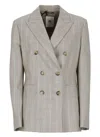 Pt Torino Beige Virgin Wool Double-breasted Blazer With All-over Check Pattern