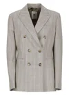 Pt Torino Beige Virgin Wool Double-breasted Blazer With All-over Check Pattern