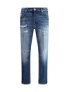 Pt Torino Blue Five Pocket Jeans With Rips And Logo Patch On The Back In Denim Man In Blue