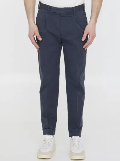 Pt Torino Cotton Gabardine Straight-leg Trousers In Blue
