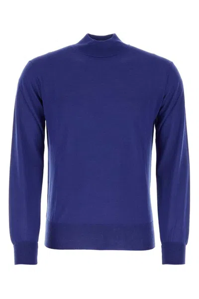 Pt Torino Ribbed Neckline Wool Sweater In Blue
