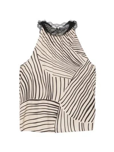 Pt Torino Lace-trim Graphic-print Top In Neutral