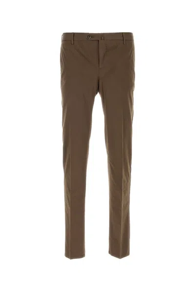 Pt Torino Light Grey Stretch Cotton Blend Silkochino Pant In Brown