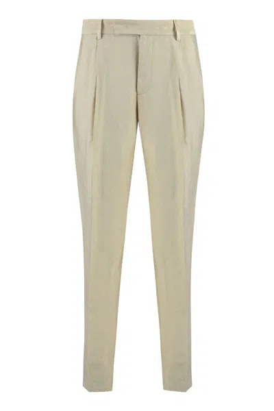 Pt Torino Linen And Viscose Trousers In Beige