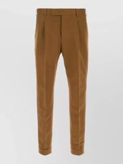 Pt Torino Linen Blend Trousers Belt Loops Pleats In Brown