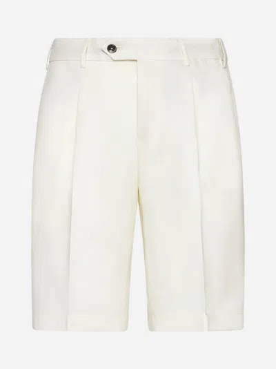Pt Torino Off-centre Button Linen Shorts In Cream