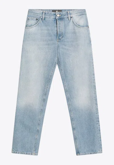 Pt Torino Logo Patch Washed-effect Straight Jeans In Blue