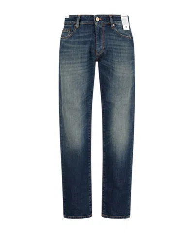 Pt Torino Logo-patch Washed Slim-cut Jeans In Blue