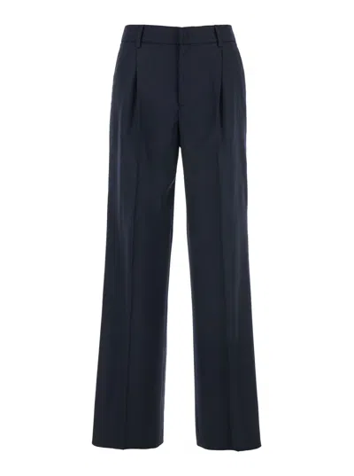 PT TORINO LOLA BLUE PANTS WITH HIGH WAIST AND PLEATED DETAILS IN WOOL STRETCH WOMAN
