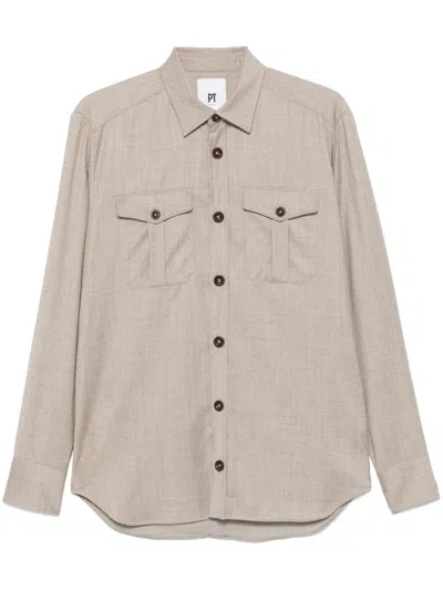Pt Torino Long-sleeve Shirt In Neutrals