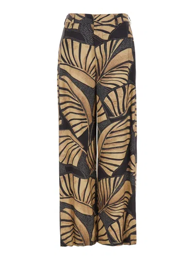 Pt Torino Lorenza Brown Pants With All-over Printed Motif In Tech Fabric Woman In Black