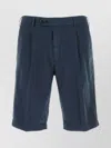 Pt Torino Blue Bermuda With Pence And Side Pocket With Flap In Linen And Cotton Blend Man