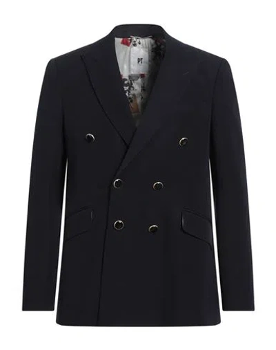 Pt Torino Man Blazer Midnight Blue Size 38 Virgin Wool In Black