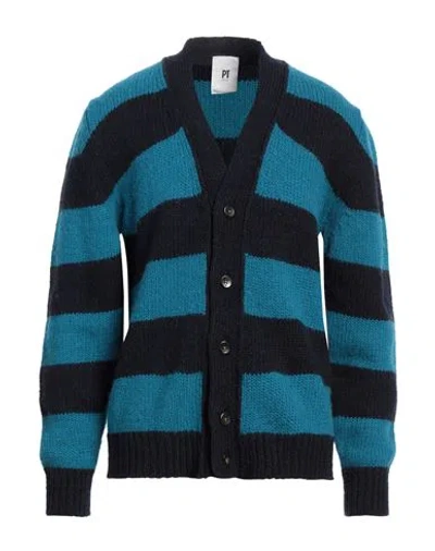 Pt Torino Man Cardigan Navy Size 38 Wool, Alpaca Wool, Acrylic In Blue
