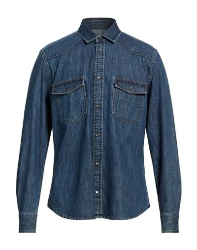 Pt Torino Man Denim Shirt Blue Size 16 Cotton