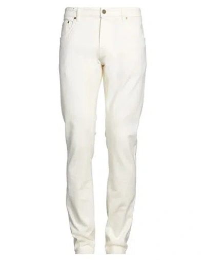 Pt Torino Man Jeans Cream Size 35 Cotton, Lyocell, Elastane In White