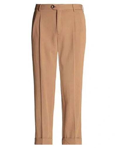 Pt Torino Man Pants Camel Size 38 Viscose, Linen, Cotton In Beige
