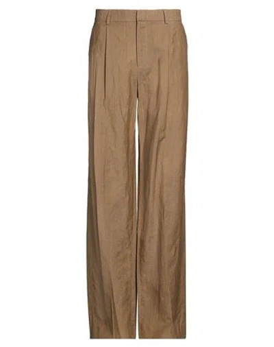 Pt Torino Man Pants Khaki Size 26 Virgin Wool, Linen In Brown