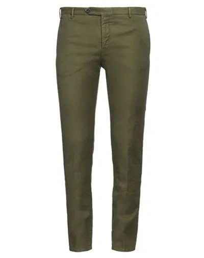 Pt Torino Man Pants Military Green Size 36 Cotton, Linen, Elastane In Green