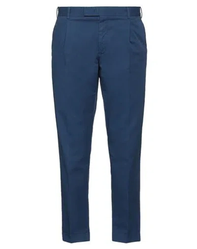 Pt Torino Man Pants Navy Size 36 Cotton, Elastane In Navy Blue