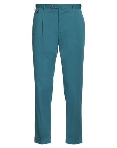 Pt Torino Man Pants Turquoise Size 36 Cotton, Silk, Elastane In Blue