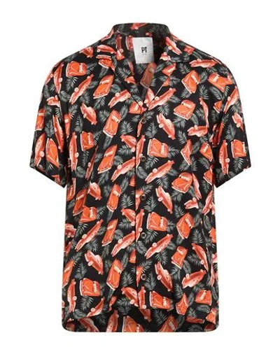 Pt Torino Man Shirt Black Size 15 ¾ Viscose In Animal Print