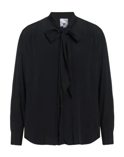 Pt Torino Man Shirt Black Size 16 Acetate, Silk