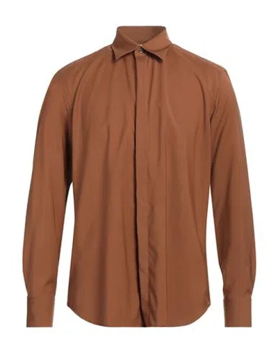 Pt Torino Man Shirt Brown Size 16 Virgin Wool