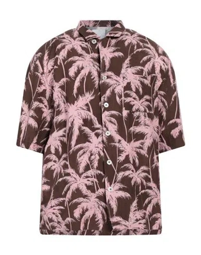 Pt Torino Man Shirt Brown Size 16 ½ Viscose, Linen