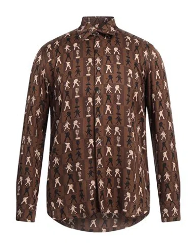 Pt Torino Man Shirt Brown Size 17 Viscose