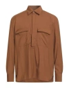 Pt Torino Man Shirt Camel Size 15 ¾ Virgin Wool In Brown