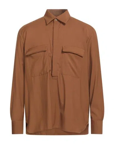 Pt Torino Man Shirt Camel Size 15 ¾ Virgin Wool In Brown