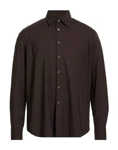 Pt Torino Man Shirt Dark Brown Size 16 Virgin Wool In Burgundy